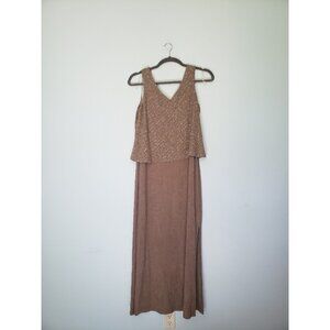 Ronni Nicole Ouida Women Sz 16 Dress Semi Formal V Neck Sparkly Brown Midi Party
